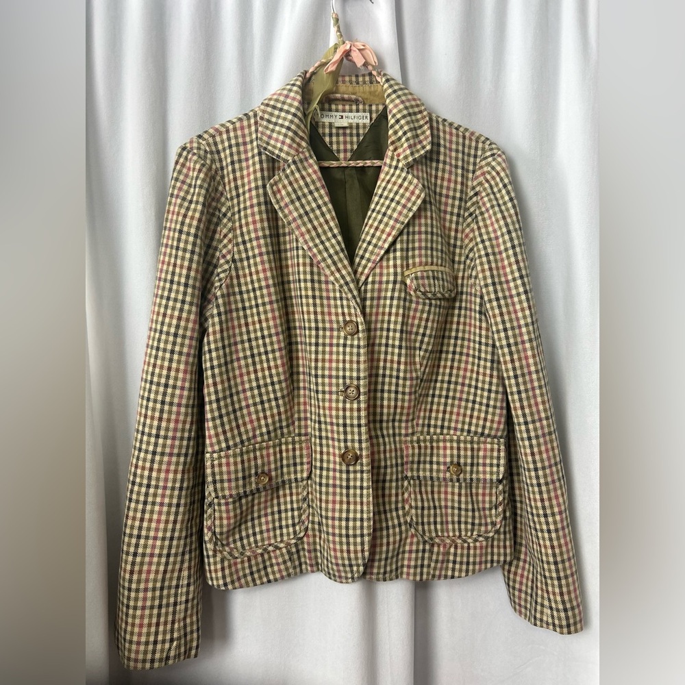 VTG Tommy Hilfiger size L plaid blazer jacket office quiet luxury academia - Picture 3 of 6